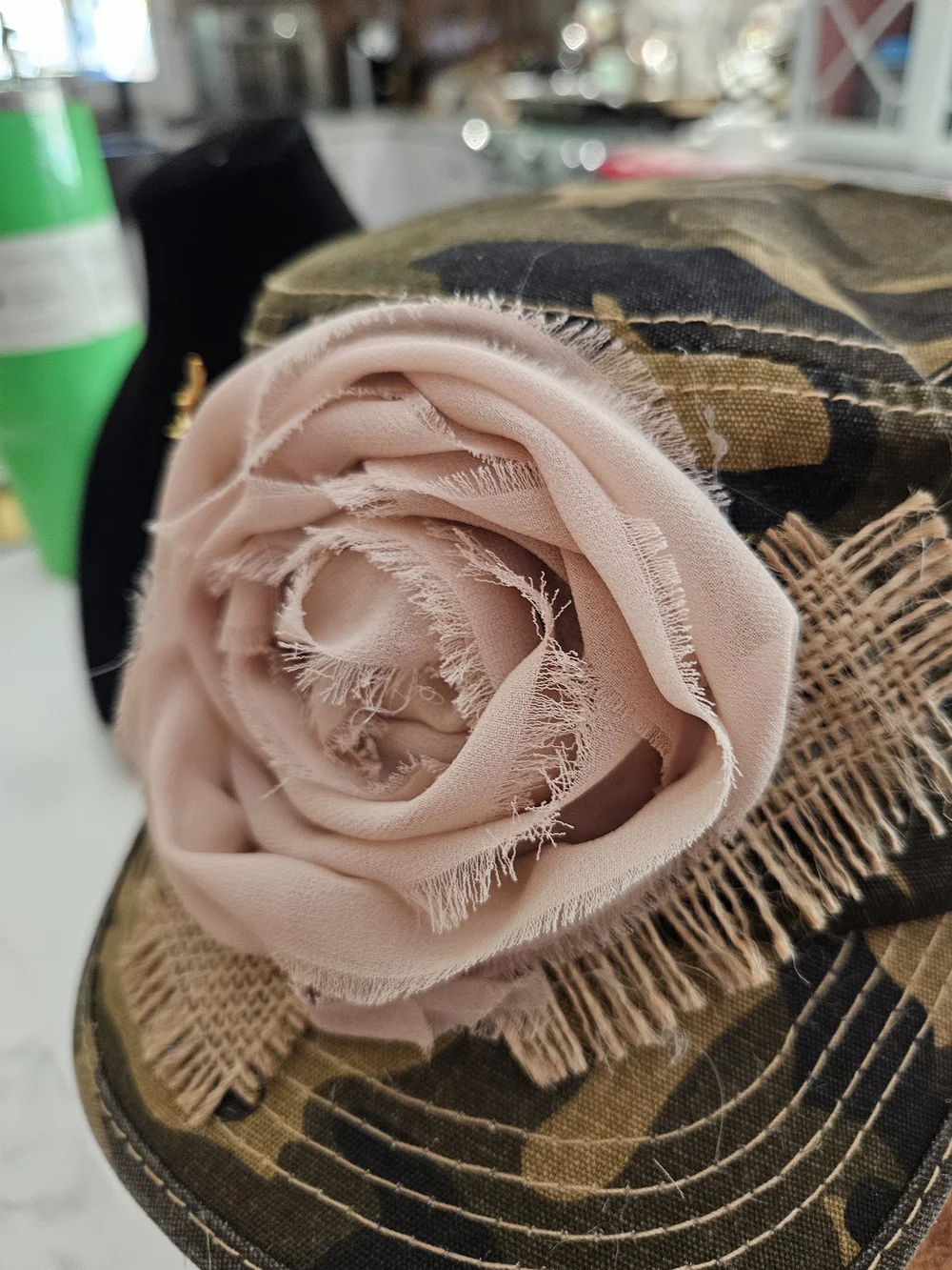 Women’s Camouflage Cadet Cap with Blush Rose Accent